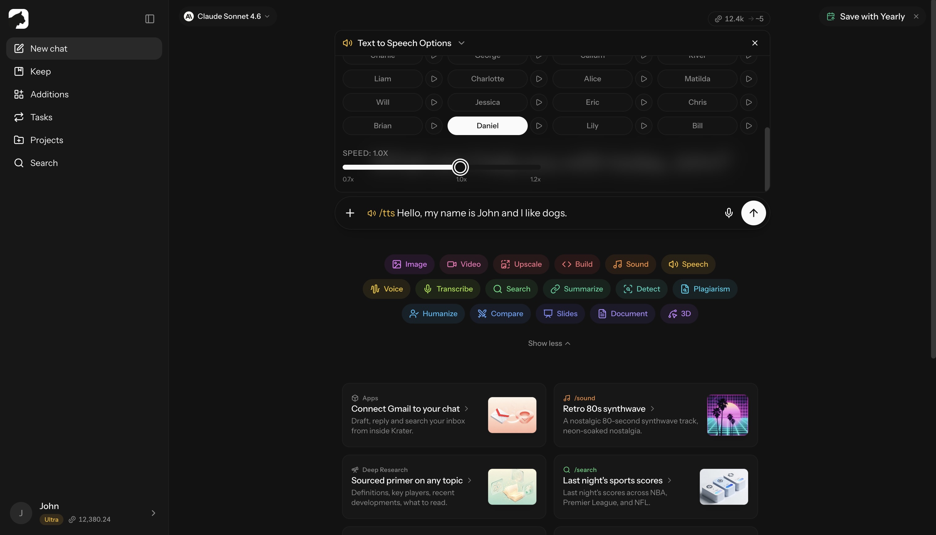 The /tts command with voice selection options